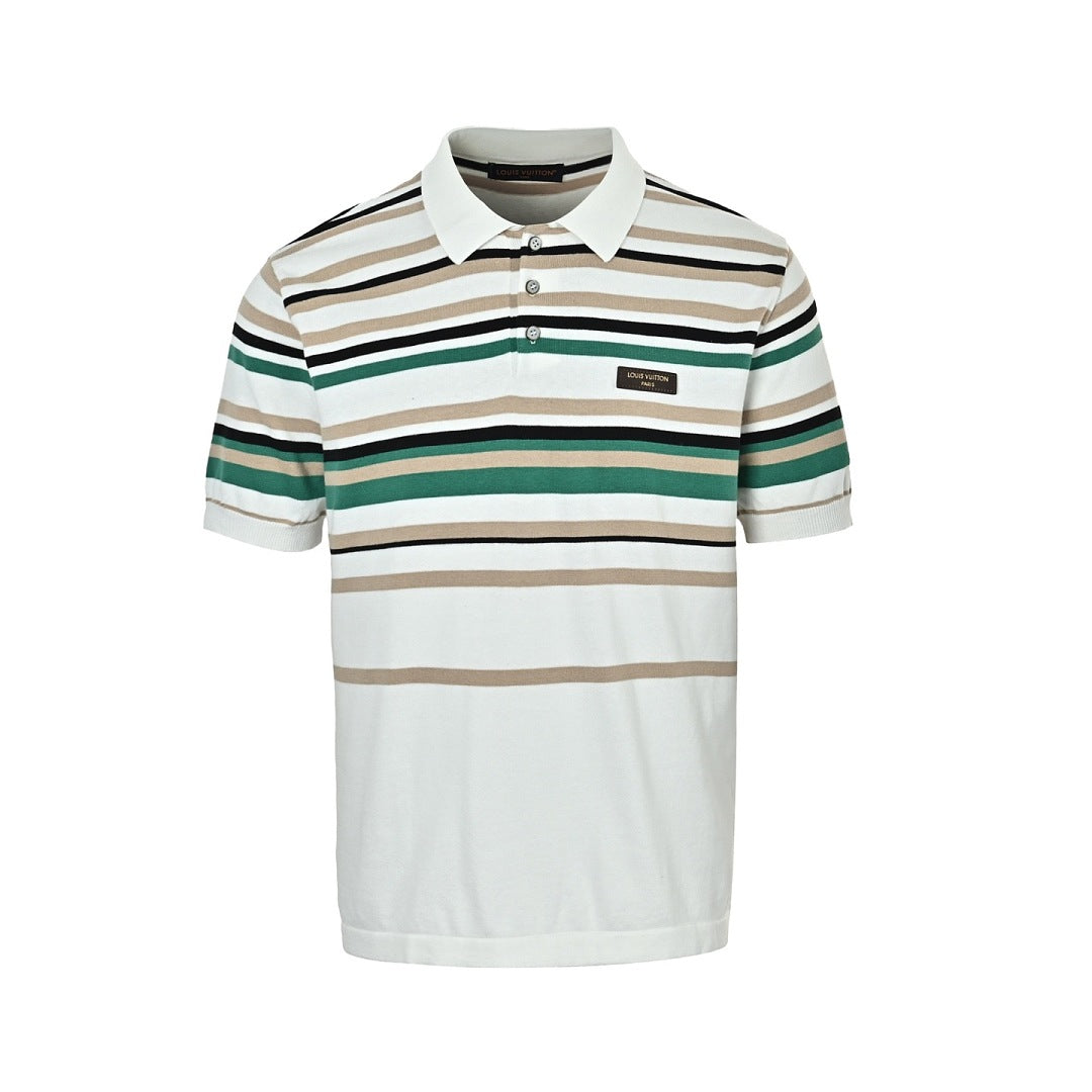 Louis Vuitton 26SS Leather Tab Stripe & Checkerboard Knit Polo Shirt — Dark Edition