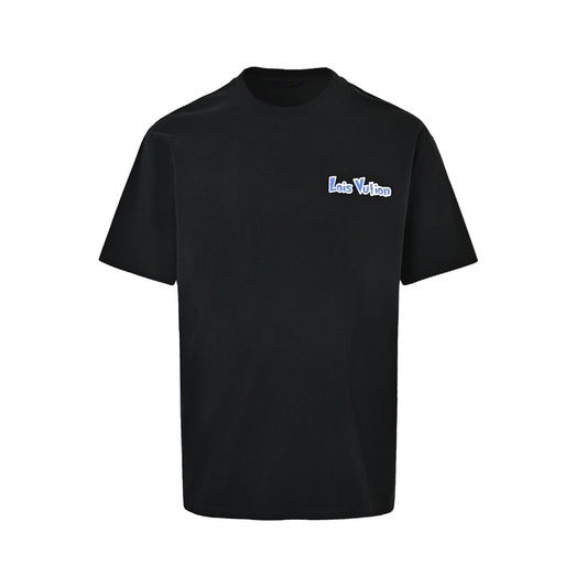 Louis Vuitton Blue & White Graffiti Logo Front & Back Print T-Shirt
