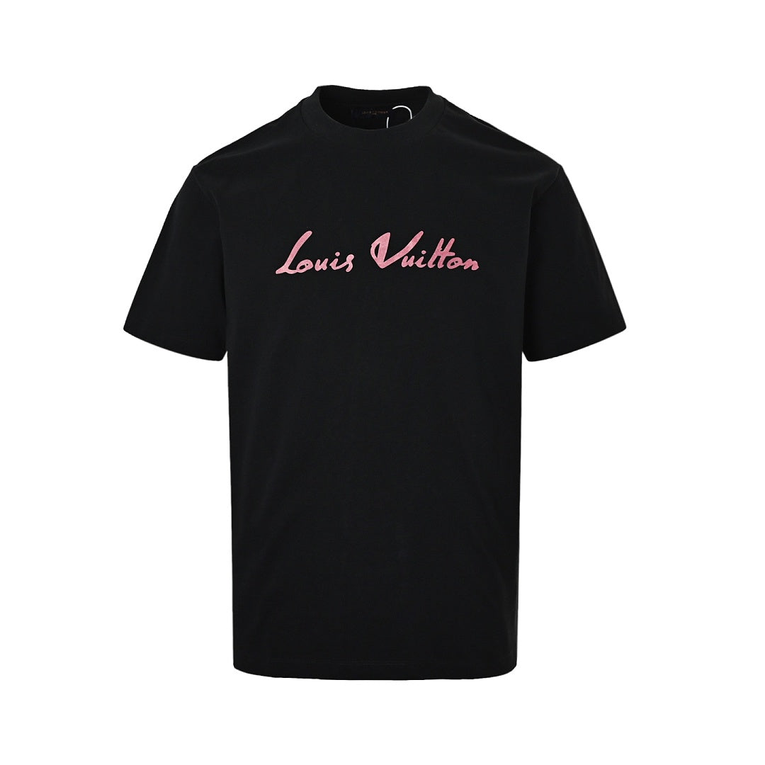Louis Vuitton Script Signature Embroidered T-Shirt — Black / Rose