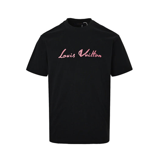 Louis Vuitton Script Signature Embroidered T-Shirt — Black / Rose