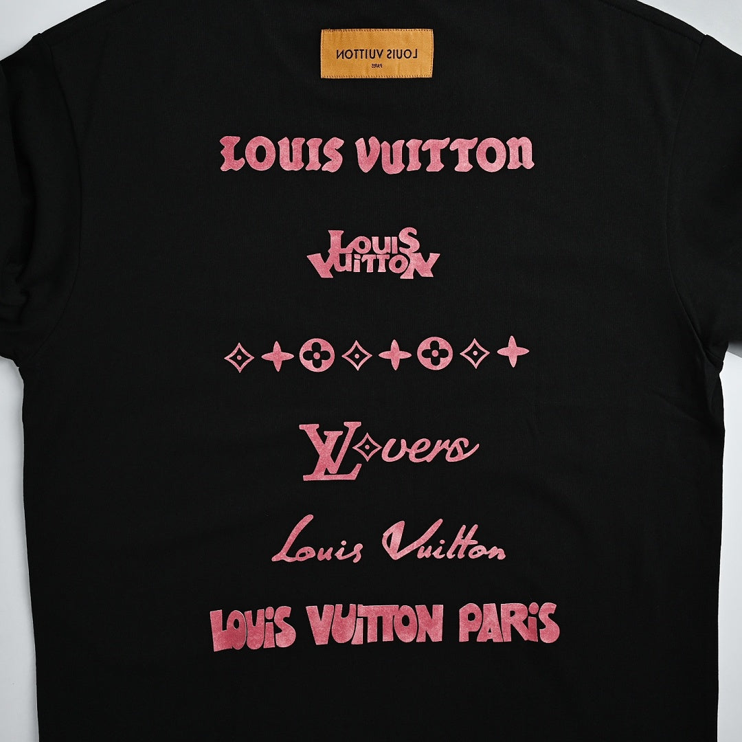 Louis Vuitton Script Signature Embroidered T-Shirt — Black / Rose