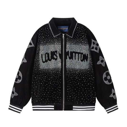 Louis Vuitton Crystal Embellished Varsity Bomber Jacket — Black