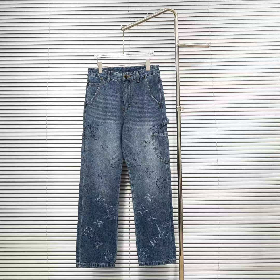Louis Vuitton Logo-Embroidered Straight-Leg Jeans