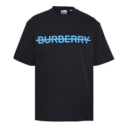 Burberry T-Shirt with Tape-Style Horizontal Stripe Overlay & Letter Print