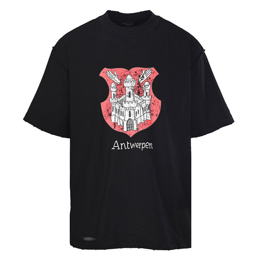 Balenciaga Antwerpen Crest Distressed T-Shirt – Black
