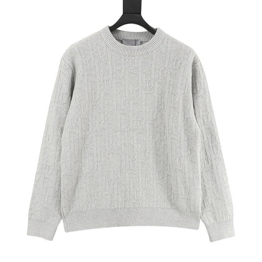 Dior CD Oblique Jacquard Crewneck Sweater — Light Grey