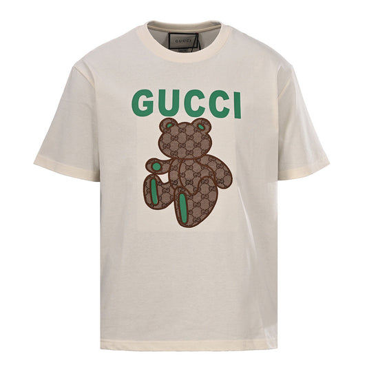 Gucci Monogram T-Shirt with Bear Embroidery and Appliqué