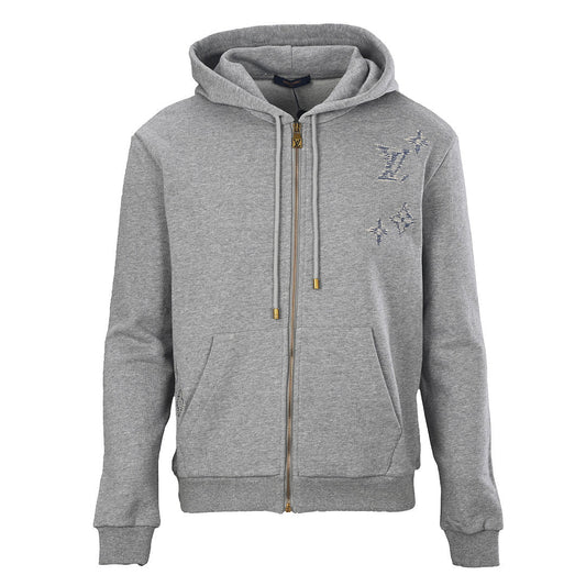 Louis Vuitton Monogram Embroidered Zip Hoodie — Grey