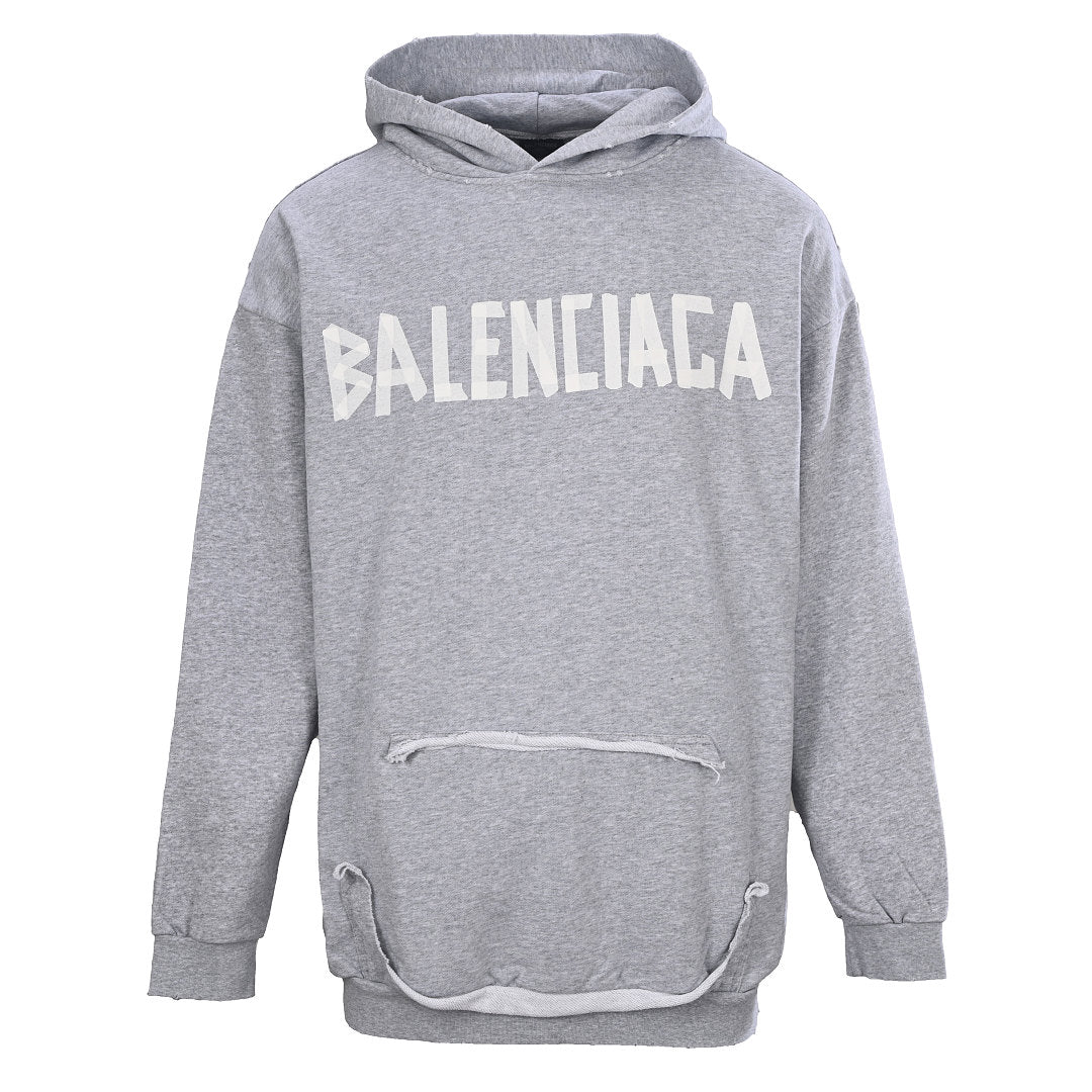 BALENCIAGA Washed Distressed Textured Print Hoodie