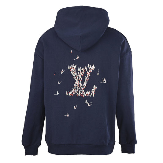 Louis Vuitton Sailboat Embroidered Pullover Hoodie — Navy