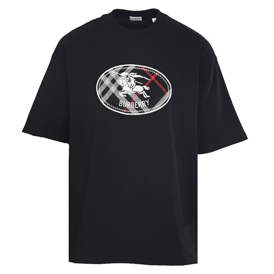 Burberry Short-Sleeve T-Shirt with Classic Check & Equestrian Knight Emblem