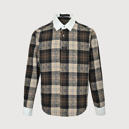 LOUIS VUITTON Monogram Plaid Shirt with Contrast Collar