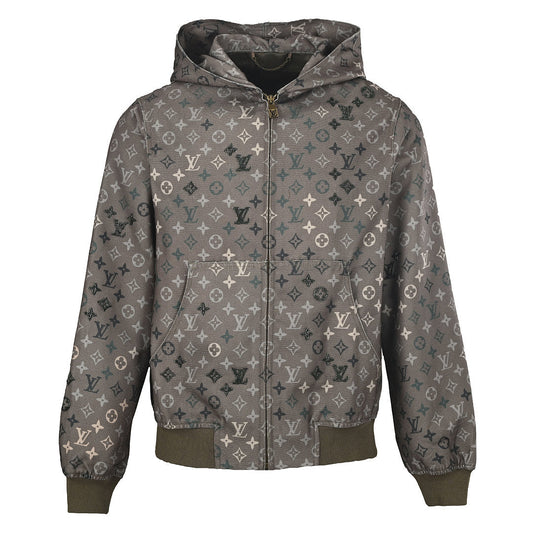 Louis Vuitton All-Over Monogram Crystal-Embellished Hooded Jacket — Khaki