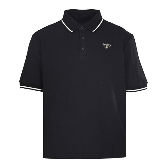 PRADA Short-Sleeve Polo Shirt with Black Stripe Detail