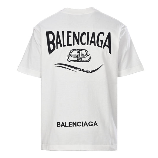 Balenciaga Crewneck T-Shirt – Multi-Layer Wave Embroidery