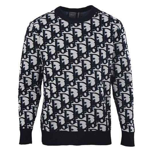 DIOR CD All-Over Logo Jacquard Knit Sweater in Cotton-Wool Blend (Two Colors)