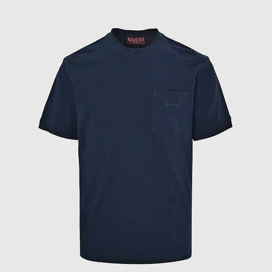 Gucci 2026 Horsebit Pocket T-Shirt — Navy | Made in Italy