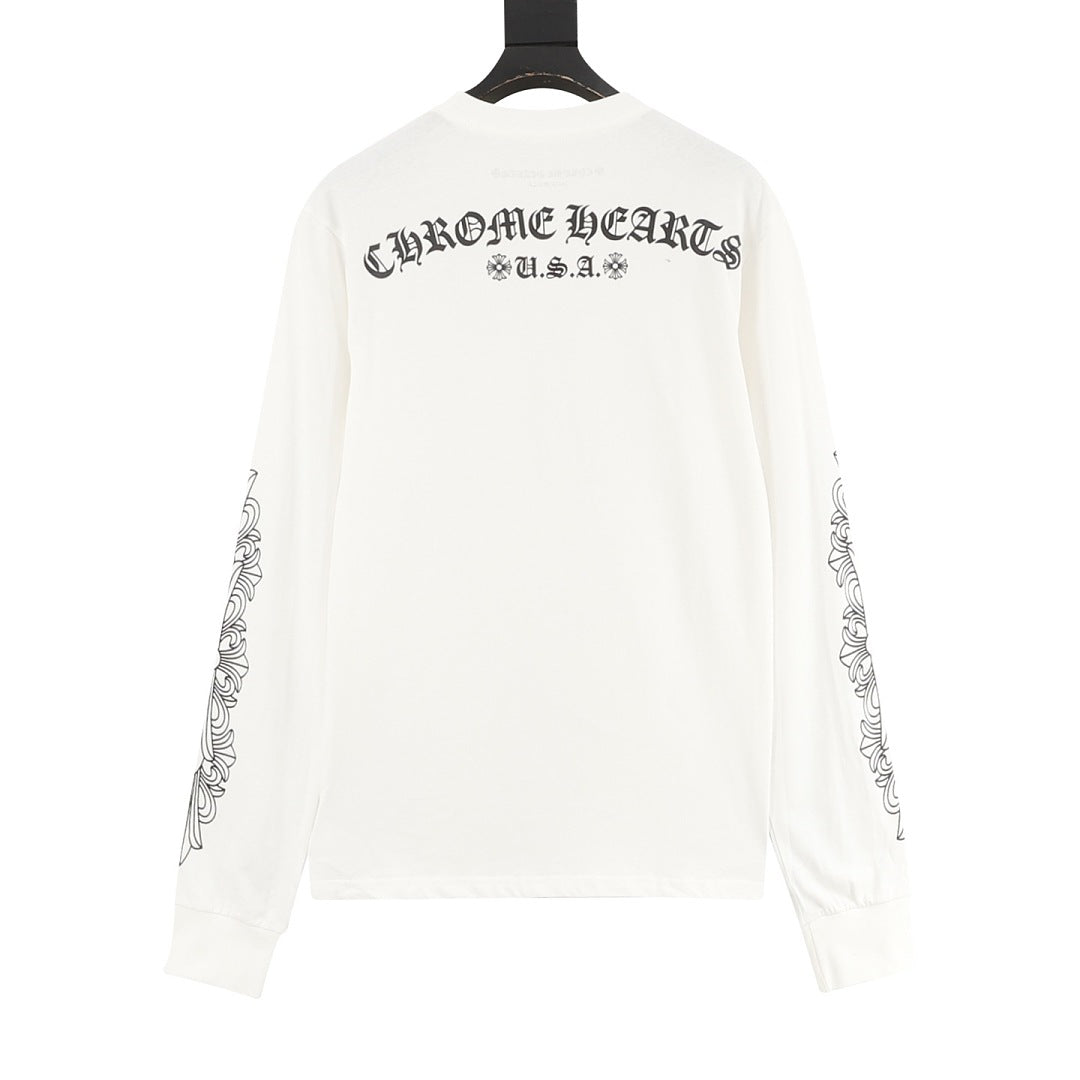 Chrome Hearts Floral Cross Long-Sleeve T-Shirt in WHITE