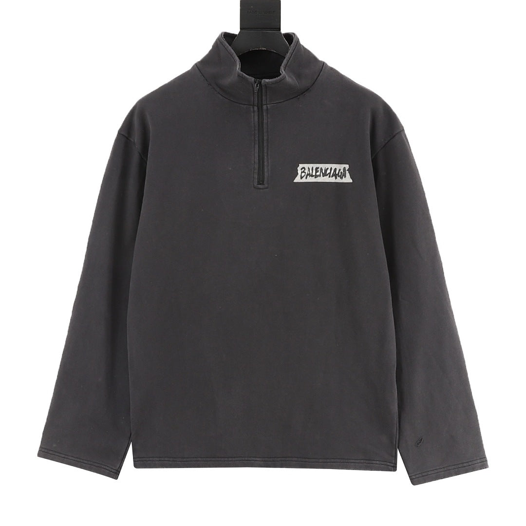 Balenciaga Half-Zip Sweatshirt Charcoal