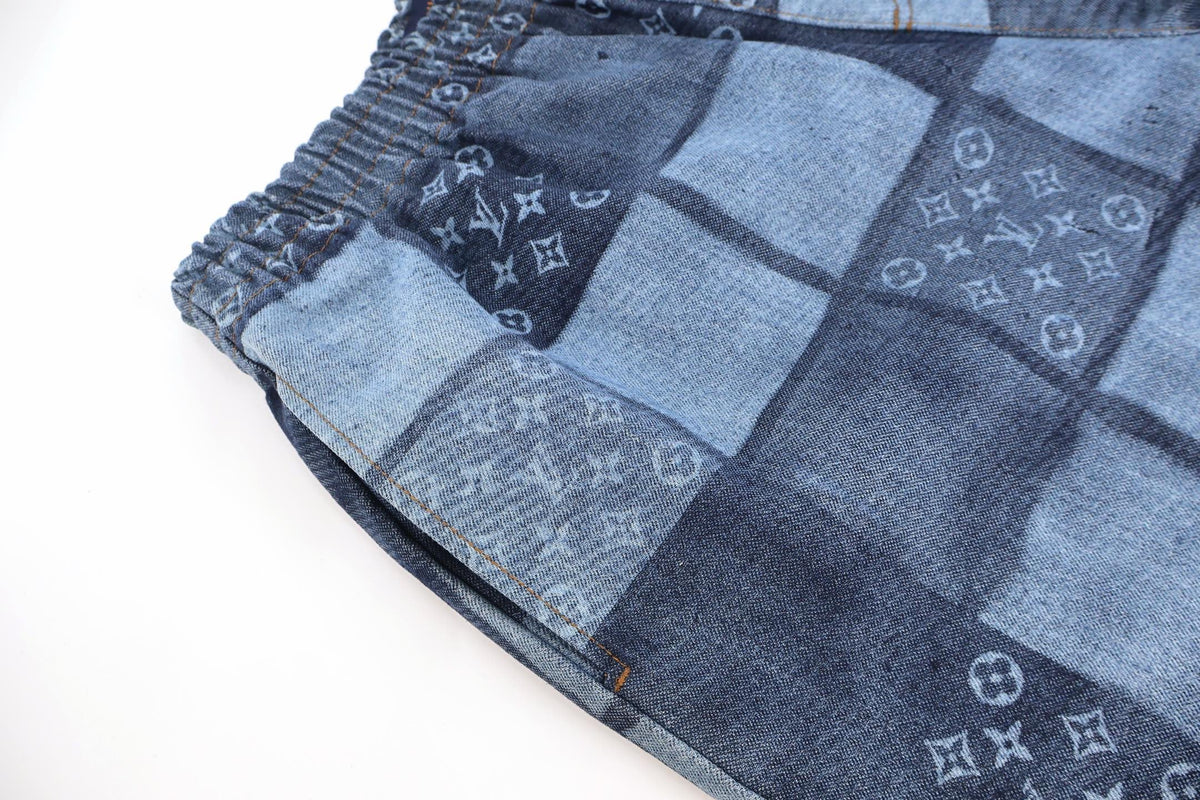 LOUIS VUITTON Monogram Patchwork Denim Shorts
