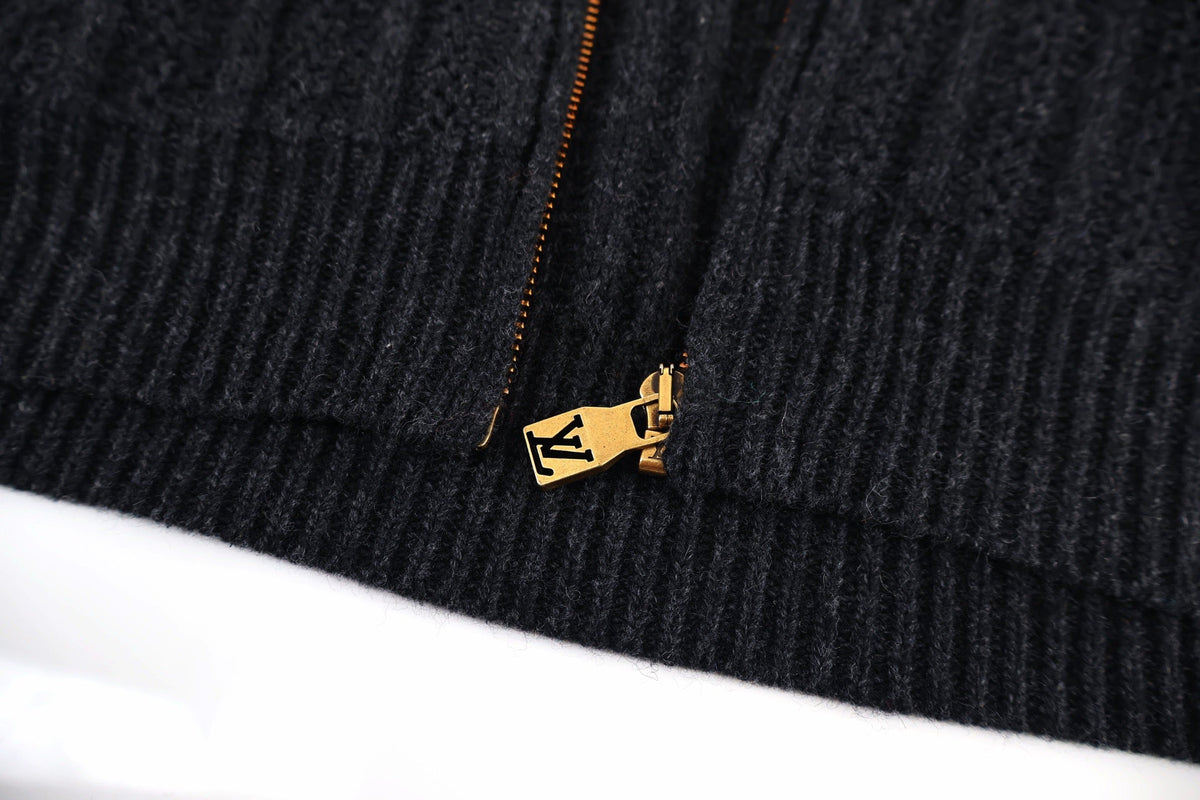 LOUIS VUITTON Shearling Collar Ribbed Knit Bomber Jacket