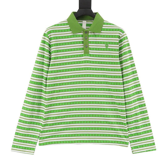 Chrome Hearts Cross Stripe Long-Sleeve Polo Shirt — Green
