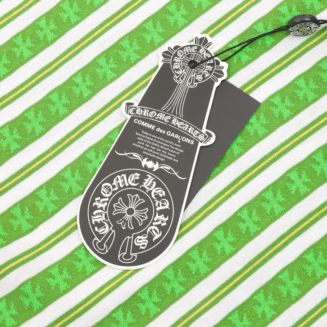 Chrome Hearts Cross Stripe Long-Sleeve Polo Shirt — Green