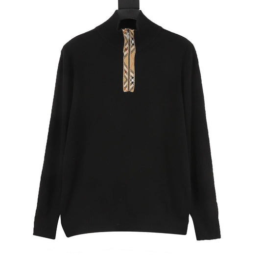 Burberry Vintage Check Half-Zip Knit Sweater — Black