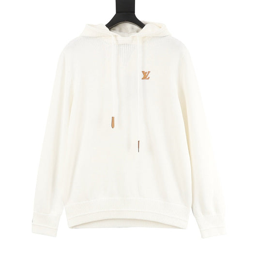 Louis Vuitton LV Leather Logo Knit Hoodie — Off White