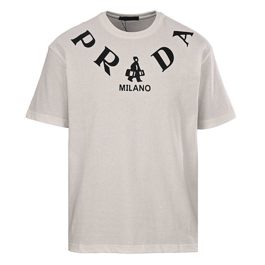 PRADA T-shirt with small figure graphic at the neckline