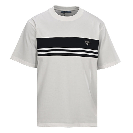 Prada Striped Panel T-Shirt with Triangle Logo